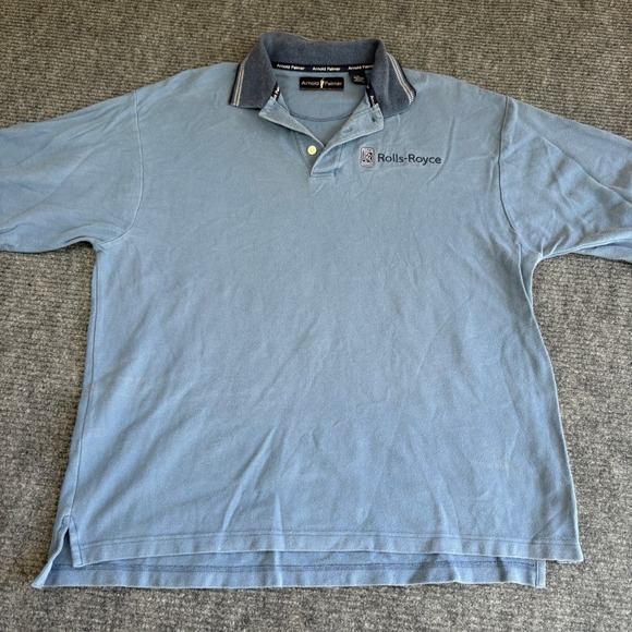Arnold Palmer Mens XL Blue Polo Shirt Rolls-Royce Embroidered Logo Cotton 3323